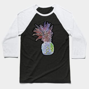 Pineapple sparkly neon design on black Baseball T-Shirt